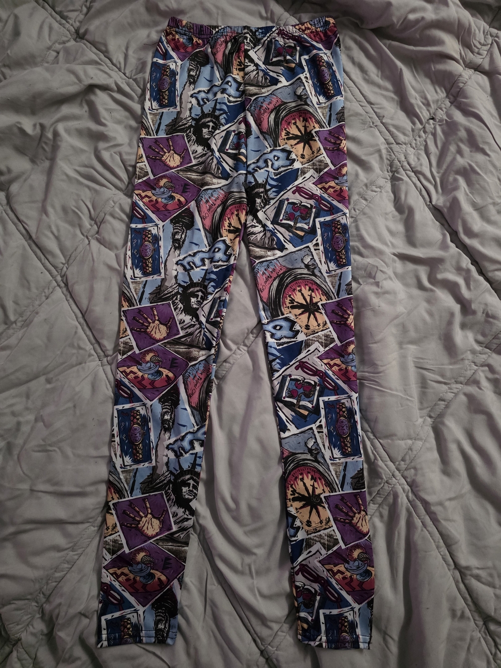 Women's Multicolor Graphic Leggings - Blue Purple Pink Accents